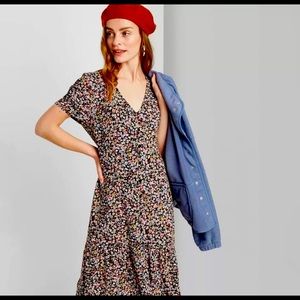 Wild Fable Black Floral Button Down Midi Dress, M